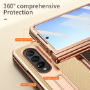 For Samsung Galaxy Z Fold4 Litchi Texture Leather Hinged Electroplated Phone Case with Pen(Gold)