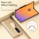 For Samsung Galaxy Z Fold4 Litchi Texture Leather Hinged Electroplated Phone Case with Pen(Gold)