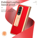 For Samsung Galaxy Z Fold4 Litchi Texture Leather Hinged Electroplated Phone Case with Pen(Red)