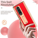For Samsung Galaxy Z Fold4 Litchi Texture Leather Hinged Electroplated Phone Case with Pen(Red)
