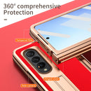For Samsung Galaxy Z Fold4 Litchi Texture Leather Hinged Electroplated Phone Case with Pen(Red)