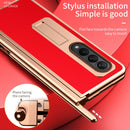 For Samsung Galaxy Z Fold4 Litchi Texture Leather Hinged Electroplated Phone Case with Pen(Red)