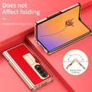 For Samsung Galaxy Z Fold4 Litchi Texture Leather Hinged Electroplated Phone Case with Pen(Red)