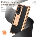 For Samsung Galaxy Z Fold4 Litchi Texture Leather Hinged Electroplated Phone Case with Pen(Black)