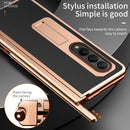 For Samsung Galaxy Z Fold4 Litchi Texture Leather Hinged Electroplated Phone Case with Pen(Black)