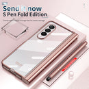 For Samsung Galaxy Z Fold4 Full Body Integrated Electroplating Hinge Phone Case with Pen Slot(Rose Gold)