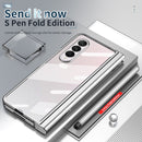 For Samsung Galaxy Z Fold4 Full Body Integrated Electroplating Hinge Phone Case with Pen Slot(Silver)