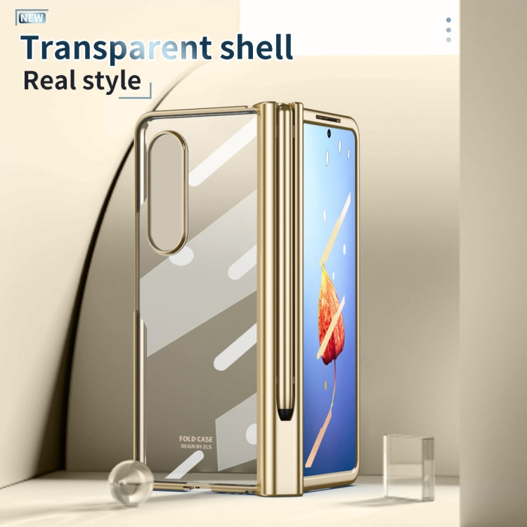 For Samsung Galaxy Z Fold4 Full Body Integrated Electroplating Hinge Phone Case with Pen Slot(Gold)