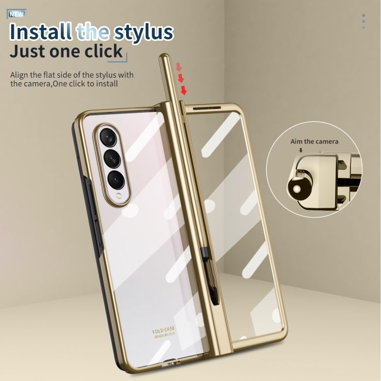 For Samsung Galaxy Z Fold4 Full Body Integrated Electroplating Hinge Phone Case with Pen Slot(Gold)