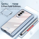 For Samsung Galaxy Z Fold4 Full Body Integrated Electroplating Hinge Phone Case with Pen Slot(Blue)