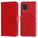 For Samsung Galaxy A12 4G / 5G Embossed Sunflower Leather Phone Case(Red)