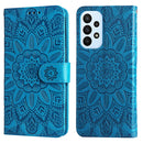For Samsung Galaxy A23 4G/5G / M23 5G / F23 5G Embossed Sunflower Leather Phone Case(Blue)