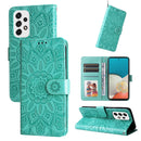 For Samsung Galaxy A73 5G Embossed Sunflower Leather Phone Case(Green)