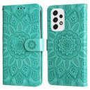 For Samsung Galaxy A73 5G Embossed Sunflower Leather Phone Case(Green)