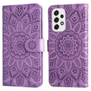For Samsung Galaxy A73 5G Embossed Sunflower Leather Phone Case(Purple)