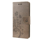 For Motorola Moto E32 Butterfly Flower Pattern Horizontal Flip Leather Phone Case with Card Slot & Holder(Grey)
