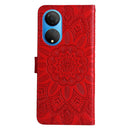 For Honor X7 / Honor Play 30 Embossed Sunflower Leather Phone Case(Red)