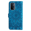 For OPPO A74 5G / A54 5G Embossed Sunflower Leather Phone Case(Blue)