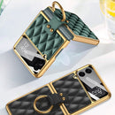 For Samsung Galaxy Z Flip4 GKK Integrated Plating + Leather Phone Case with Ring(Matcha Green)