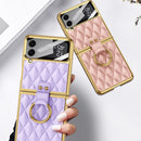 For Samsung Galaxy Z Flip4 GKK Integrated Plating + Leather Phone Case with Ring(Blue)