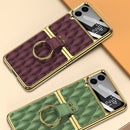 For Samsung Galaxy Z Flip4 GKK Integrated Plating + Leather Phone Case with Ring(Purple)