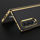 For Samsung Galaxy Z Fold4 GKK Electroplating Leather Surface Phone Case(Gold Black)