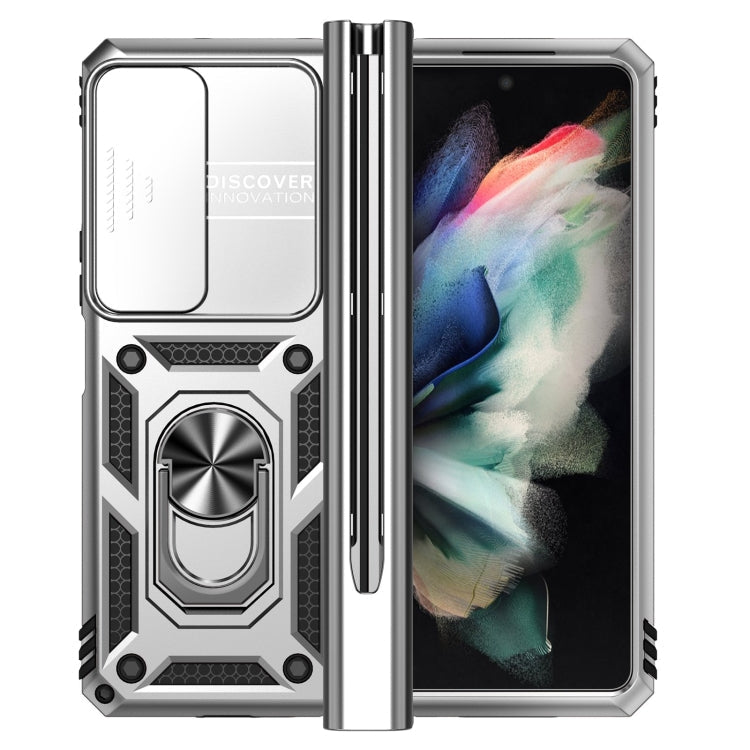 For Samsung Galaxy Z Fold4 Sliding Camshield Holder Phone Case(Silver)