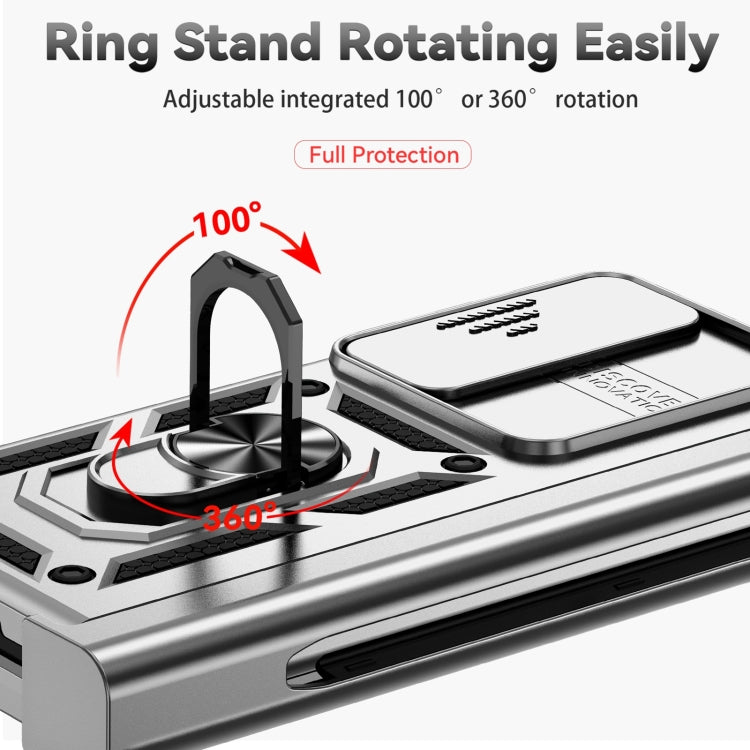 For Samsung Galaxy Z Fold4 Sliding Camshield Holder Phone Case(Silver)