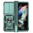 For Samsung Galaxy Z Fold4 Sliding Camshield Holder Phone Case(Dark Green)