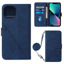 Crossbody 3D Embossed Flip Leather Phone Case For iPhone 14(Blue)