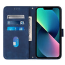 Crossbody 3D Embossed Flip Leather Phone Case For iPhone 14(Blue)