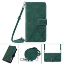 Crossbody 3D Embossed Flip Leather Phone Case For iPhone 14(Dark Green)