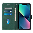 Crossbody 3D Embossed Flip Leather Phone Case For iPhone 14(Dark Green)