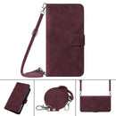 Crossbody 3D Embossed Flip Leather Phone Case For iPhone 14(Wine Red)