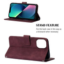 Crossbody 3D Embossed Flip Leather Phone Case For iPhone 14(Wine Red)