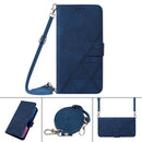 Crossbody 3D Embossed Flip Leather Phone Case For iPhone 14 Max(Blue)