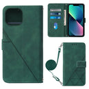Crossbody 3D Embossed Flip Leather Phone Case For iPhone 14 Max(Dark Green)