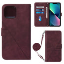 Crossbody 3D Embossed Flip Leather Phone Case For iPhone 14 Max(Wine Red)