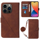 Crossbody 3D Embossed Flip Leather Phone Case For iPhone 14 Pro Max(Brown)