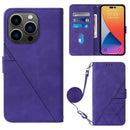 Crossbody 3D Embossed Flip Leather Phone Case For iPhone 14 Pro Max(Purple)