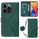 Crossbody 3D Embossed Flip Leather Phone Case For iPhone 14 Pro Max(Dark Green)