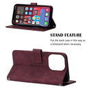 Crossbody 3D Embossed Flip Leather Phone Case For iPhone 14 Pro Max(Wine Red)