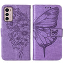 For Motorola Moto G42 Embossed Butterfly Flip Leather Phone Case(Purple)