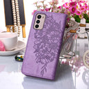 For Motorola Moto G42 Embossed Butterfly Flip Leather Phone Case(Purple)