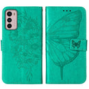 For Motorola Moto G42 Embossed Butterfly Flip Leather Phone Case(Green)