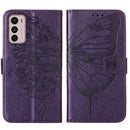 For Motorola Moto G42 Embossed Butterfly Flip Leather Phone Case(Dark Purple)