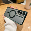 For Samsung Galaxy S21+ 5G Electroplated Frame MagSafe Magnetic Phone Case(Dark Green)