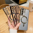 For Samsung Galaxy S21+ 5G Electroplated Frame MagSafe Magnetic Phone Case(Dark Green)