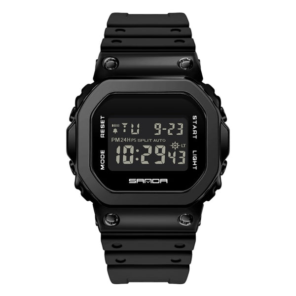 SANDA 2126 Tempered Mirror Luminous Waterproof Dual Display Electronic Watch(Black)