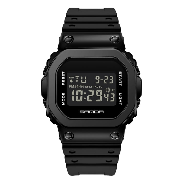 SANDA 2126 Tempered Mirror Luminous Waterproof Dual Display Electronic Watch(Black)